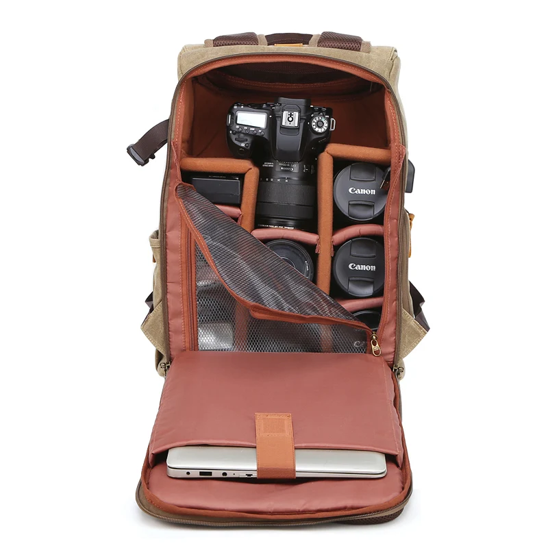 Coress Retro Batik Canvas And Leather Camera Backpack Outdoor Travel DSLR Camera Bag Wear Resistant Photo Bag For Nikon Canon