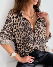 

Fashion Sexy Leopard Print Long-Sleeved Shirts Tops 2022 Women's Spring And Autumn Single-Breasted Loose Shirt Blusa Feminina