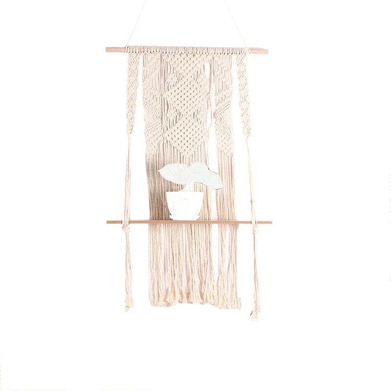 

Top-Macrame Woven Tapestry Wall Hanging Shelf Hanging Planter Basket Wall Handmade Plant Hanger Pot Party Wedding Home Decoratio