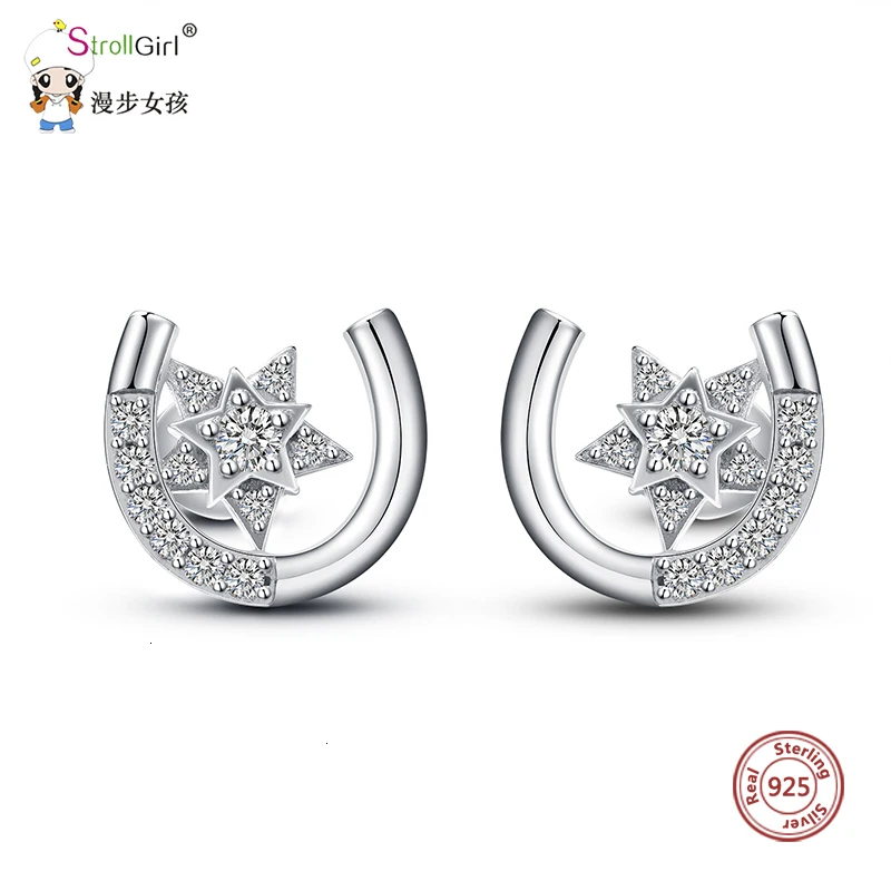 Новый 925 стерлингового серебра Star западные Стиль u-образные серьги с камнями