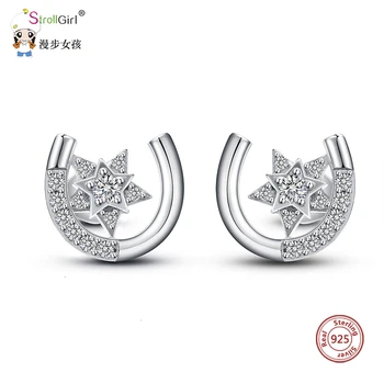 

New 925 sterling silver star western style U-shaped earrings with CZ sparkling zirconia for women's fine jewelry gifts