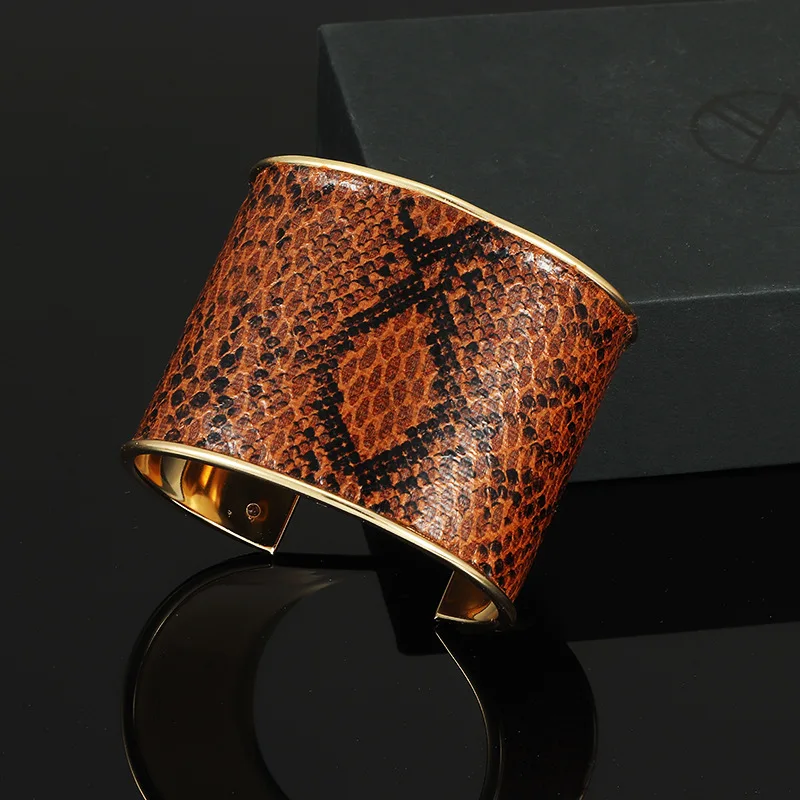 New Punk Leather Snake Print Big Bracelets For Women Bohemian Leopard Wide Cuff Bracelet&Bangle Fashion Jewelry Gifts