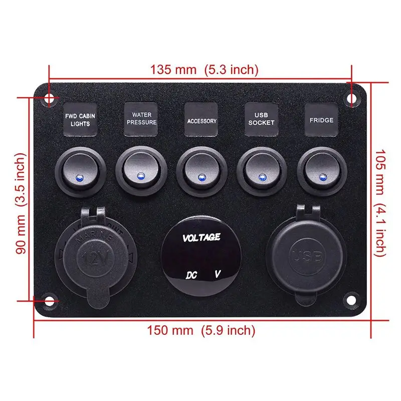 5 банд ВКЛ-ВЫКЛ панель с переключателями 2USB 12V для автомобиля лодка морской RV грузовик Camper 87HE