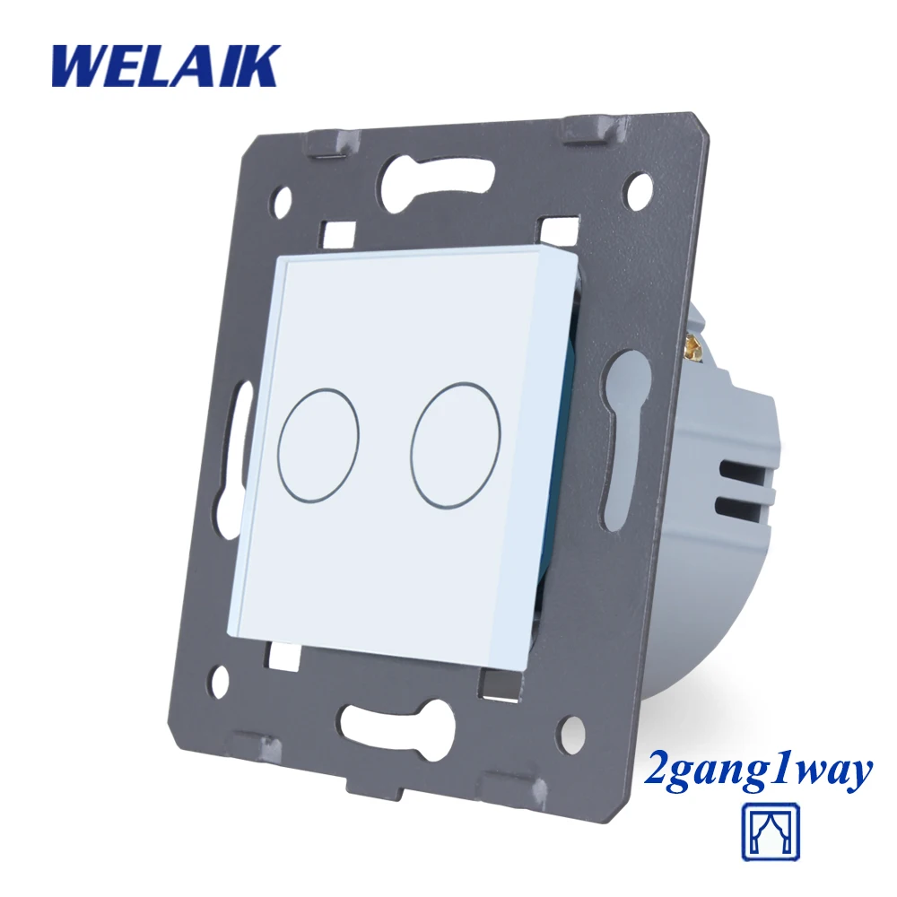 

WELAIK1 Curtain 2Gang1Way Small Crystal Glass Panel Wall Touch Switch DIY Parts European Standard Light Switch AC250V A921CLW