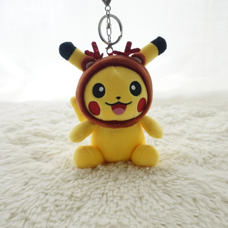 

FXM 13cm super cute Pikachu plush key chain personality cartoon mobile phone bag plush pendant car decoration plush toy doll