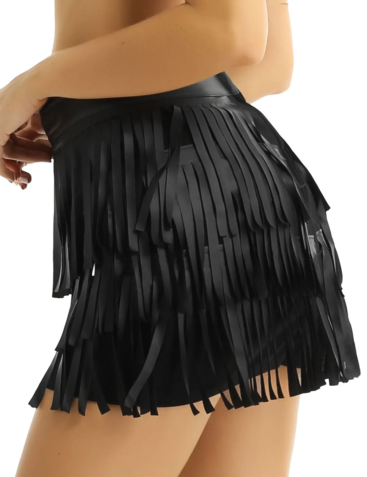 Женские Облегающие юбки-карандаш в стиле хиппи из искусственной кожи, многослойная юбка миди с бахромой, Готическая уличная одежда, вечерние Клубные мини-юбки