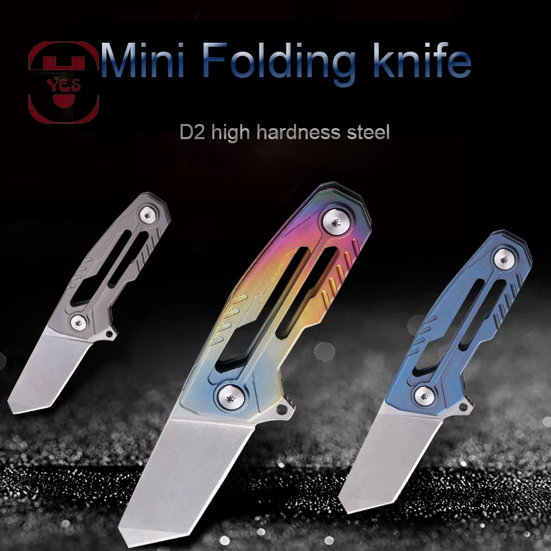 

2020 D2 Mini Folding Knife TC4 Titanium Alloy Handle Pocket Folded Knifver Portable Keychain Outdoor Self-defense EDC Tool CS GO