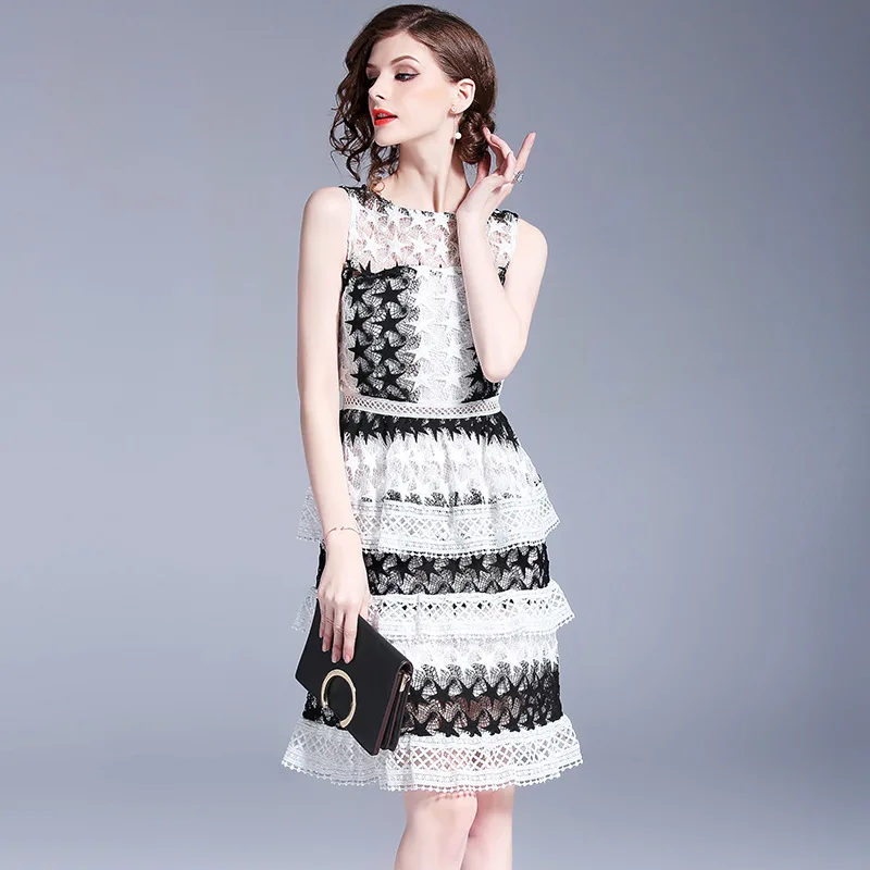 

Ozhouzhan 2018 Summer New Products WOMEN'S Dress Industrial Hollow out Water Soluble Lace Slim Fit Debutante Elegant Cake Dress