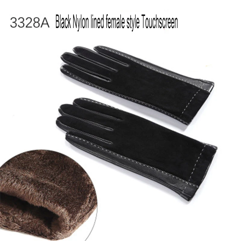 women black touch Перчатки из натуральной кожи для мужчин и женщин на осень и зиму с плюшевой подкладкой для влюбленных пар, замшевые перчатки из овчины на выбор 3328 - Цвет: women black touch