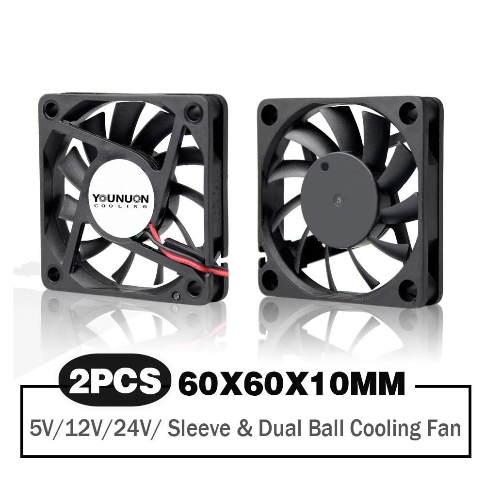 Younuon-ventilador sem Escova Manga e Rolamento de Esferas Duplo dc 5v 12v 24v 60 mm 6cm 60x60x10 mm 6010 Peças