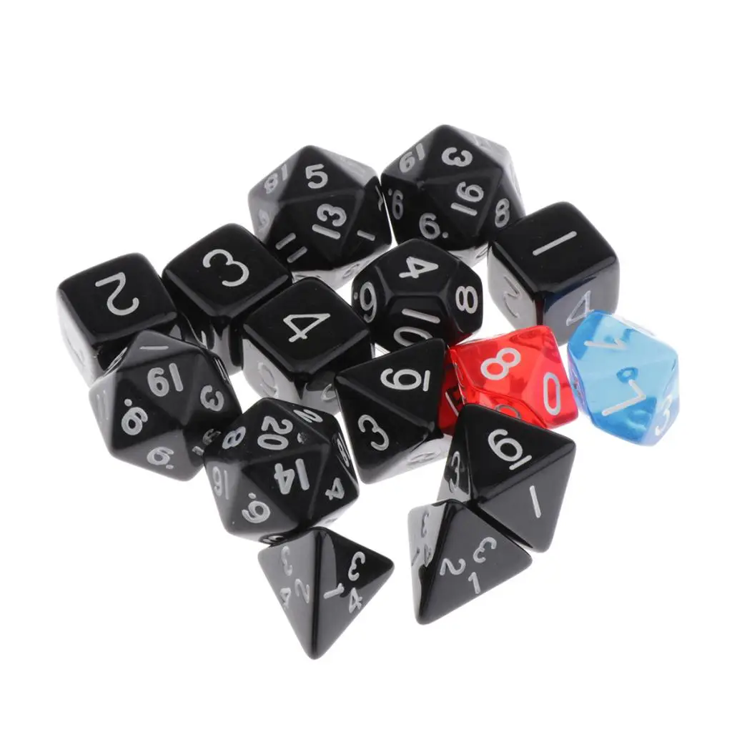 15pcs Multi Sided Polyhedral MTG DND TRPG Game Dices w/ Storage Pouch Table Board Game TRPG Game Props D4 D6 D8 D10 D12 D20 Dice