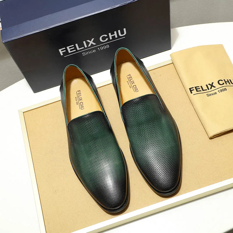 Мужские итальянские Лоферы FELIX CHU; Цвет черный, зеленый; повседневные модельные туфли; мужские туфли из натуральной кожи без шнуровки для свадебной вечеринки