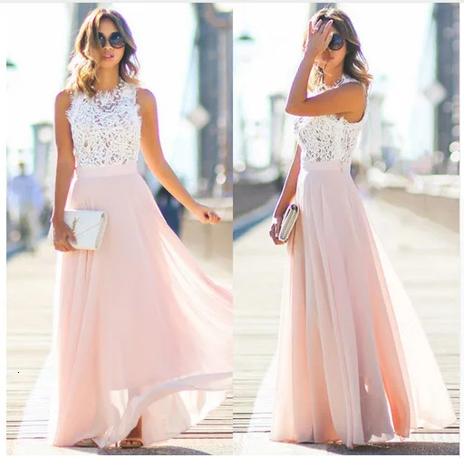 NEW Hot Sell Women Sexy Vestidos Party Dresses Nude Pink Beach Summer Boho Maxi Long Hollow Out Patchwork Sundress dress