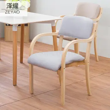 

Simple solid wood Nordic chair Japanese style wooden chair backrest handrail hotel dining chair home computer chair