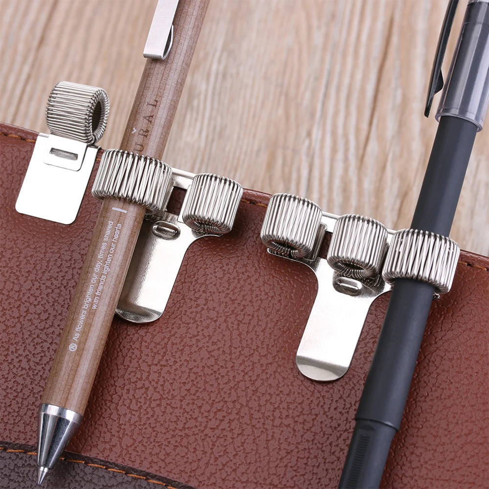 Metal Leather Pen Holder Brass Stainless Steel Pencil Clip Vintage Dairy Notebook Pen Holder Spiral Loose Leaf Memo Clip 1Pc memo holders pen clips
