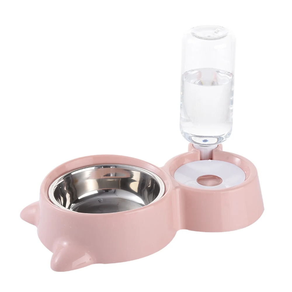 Pink Миска для собаки, кормушка, миска для кошачьего корма, фонтан для воды, двойные миски, подставка для питья, миска, миски для домашних животных, 2 в 1, кормушка для домашних животных - Цвет: Pink