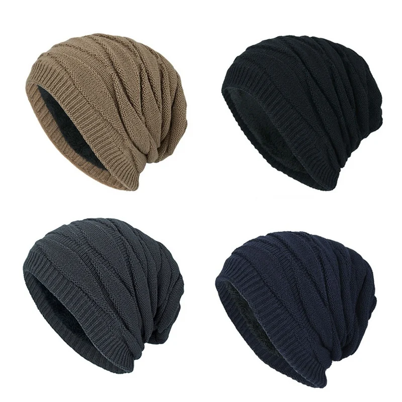 Мужская зимняя шапка Skullies шапки вязаные плюс бархатные Лоскутные цветные шапки Мужская шапка утепленная теплая
