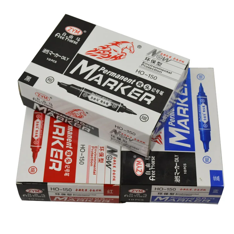 Free Horse Double-headed Pen Marking Pen Three-Color Selectable Box Marker Clear Dry Mark Pen 02020204