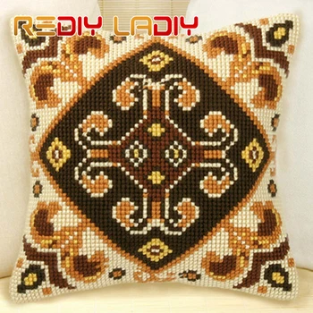 

Cross Stitch Cushion Mandala Rosette Chunky Yarn Cross-Stitch Kits Needlework Pre-Printed Canvas Pillow Home Decor Arts & Crafts