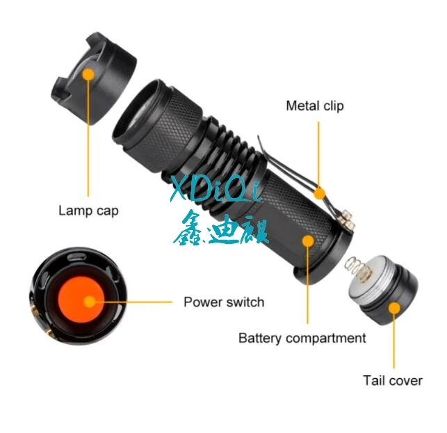 Мощный SK68 светодиодный Q5 водостойкий светильник-вспышка с выпуклыми линзами мини-фонарь светильник Масштабируемая вспышка светильник лампа 3 режима фонарь