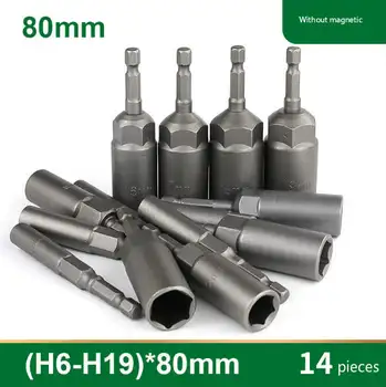 

6-14Pcs 6mm-19mm 80mm Length Extra Deep Bolt Nut Bit Set Metric 1/4 6.35mm Hex Shank Impact Socket Adapter For Power Tools