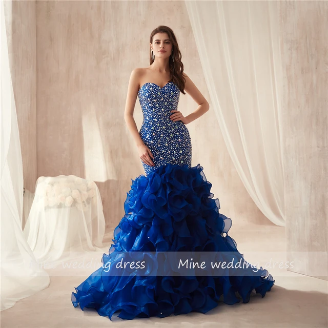 Strapless Royal Blue Colorful Beading 