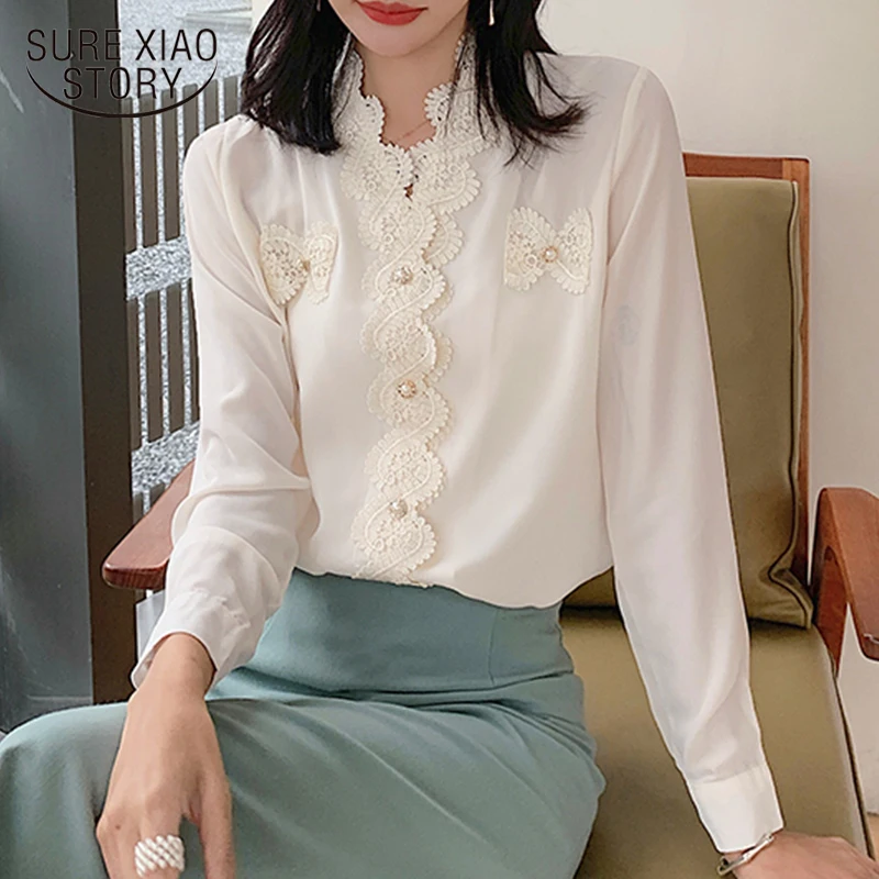 

ladies tops and blouses 2019 blusas mujer de moda Long sleeve V-Neck chiffon korean fashion clothing womens clothing 6688 50