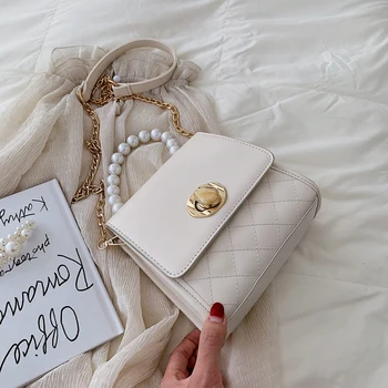 

Pearl Handle Handbags with Chain Small Shoulder Bag Designer Pu Leather Crossbody Bag Flap Messenger Bags for Women 2020