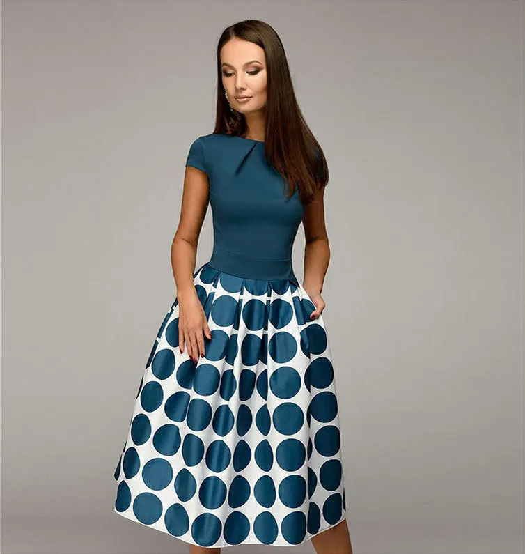 

WOMEN'S Dress Europe And America Hot Selling Supply of Goods Summer And Autumn New Style Retro Polka Dot Joint Party Dress Women