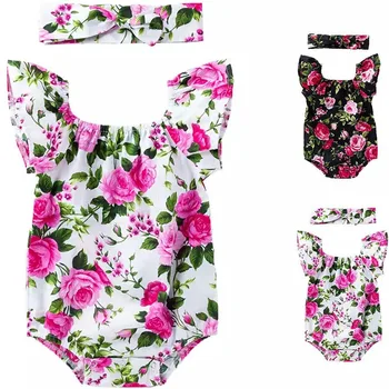 

Cute Floral Romper 2pcs Baby Girls Clothes Jumpsuit Romper+Headband 0-24M Age Ifant Toddler Newborn Outfits Set Hot Sale