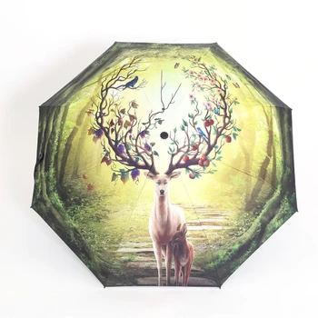 

High-definition digital printing three fold umbrellas creative fashion 8 bone pattern folding hand open umbrella sunny umbrella