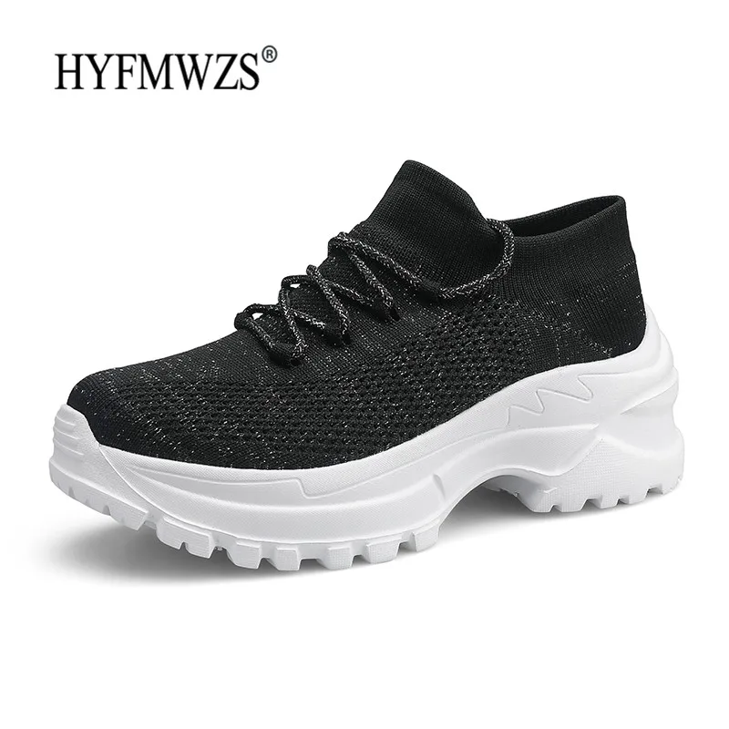HYFMWZS/обувь с дышащей сеткой; zapatillas mujer; кроссовки на платформе; летняя легкая прогулочная обувь; Buty Damskie; Большой размер 42 - Цвет: Black
