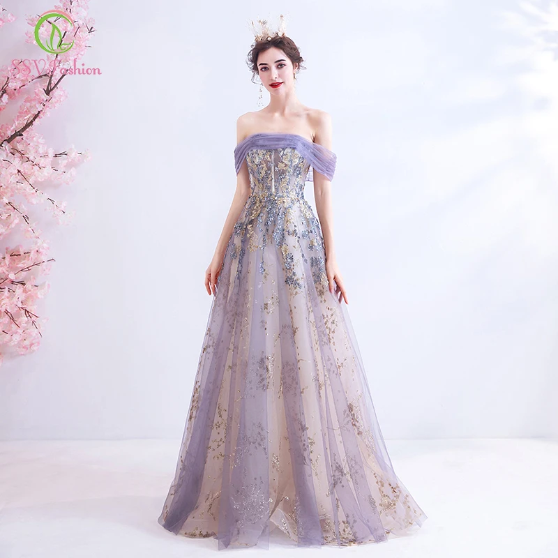 SSYFashion новинка милый светильник мечты фиолетовое вечернее платье с вырезом