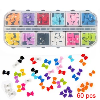 

60Pcs Acrylic 3D Rhinestone Nail Art Glitter Bows / In Box