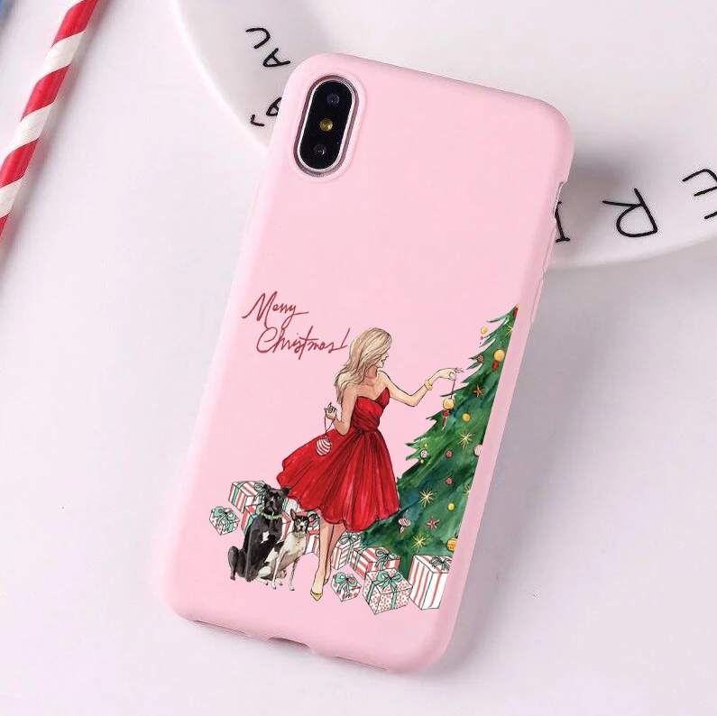 Год Рождество Санта Клаус снежный олень розовый Силиконовый карамельный чехол для iPhone Xs 6S 8 8Plus 7 7 Plus X XS Max XR 11 pro - Цвет: 23399