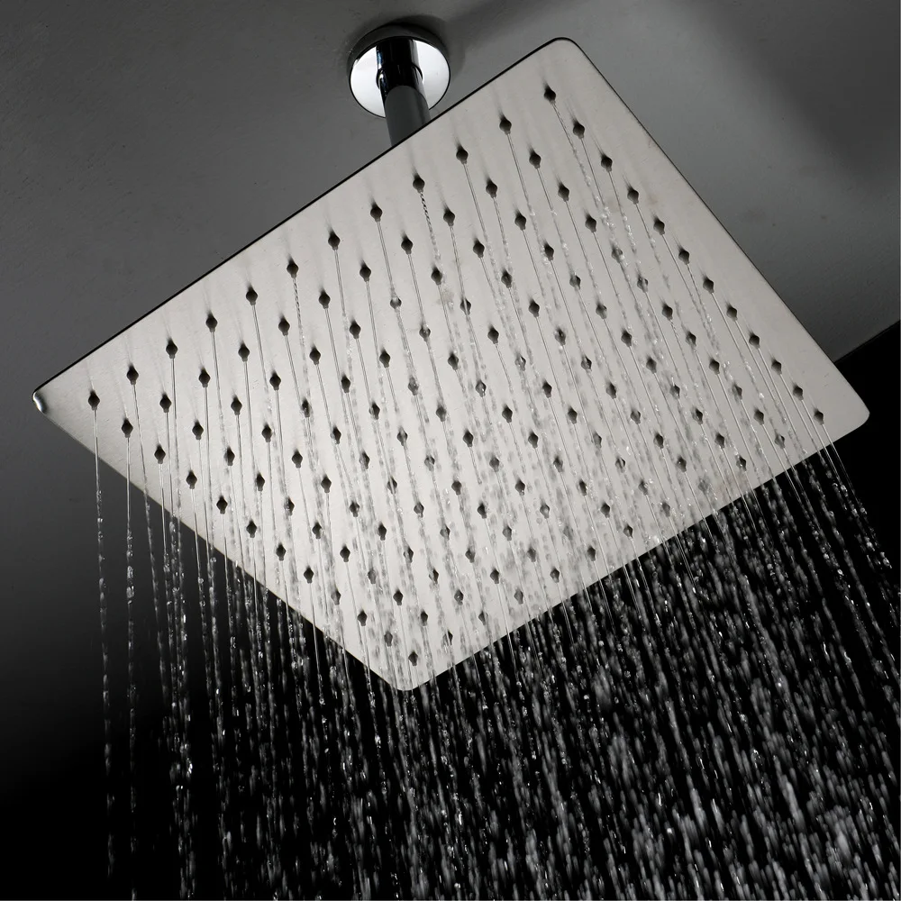 

Manufacturers Direct Selling Top Shower Head Brushed Stainless Steel 12-Inch Square Ultra-Thin Shower Top Spray HIHSPJ015-2