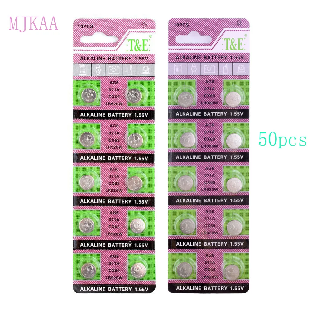 

50PCS/MJKAA AG6 371 SR920SW LR920 Button Battery 370 171 371 L921 LR69 SR920 SR69 Clock Watch Battery 1.55 V Alkaline Batteries