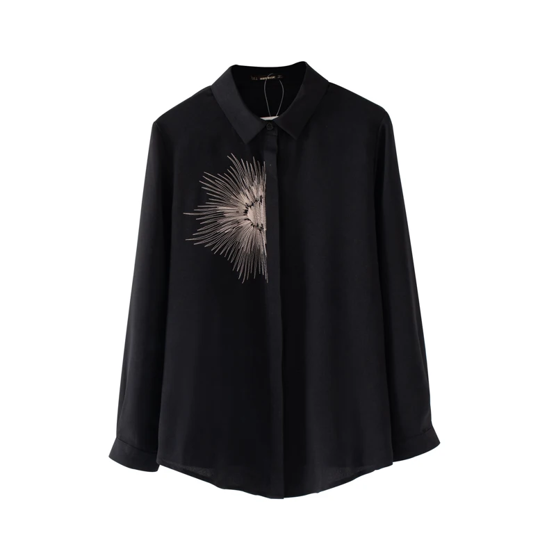 GCAROL Новая женская блузка с вышивкой 30% хлопок смесь элегантная OL рубашка средней длины Высокое качество классические многоразовые Топы - Цвет: Black