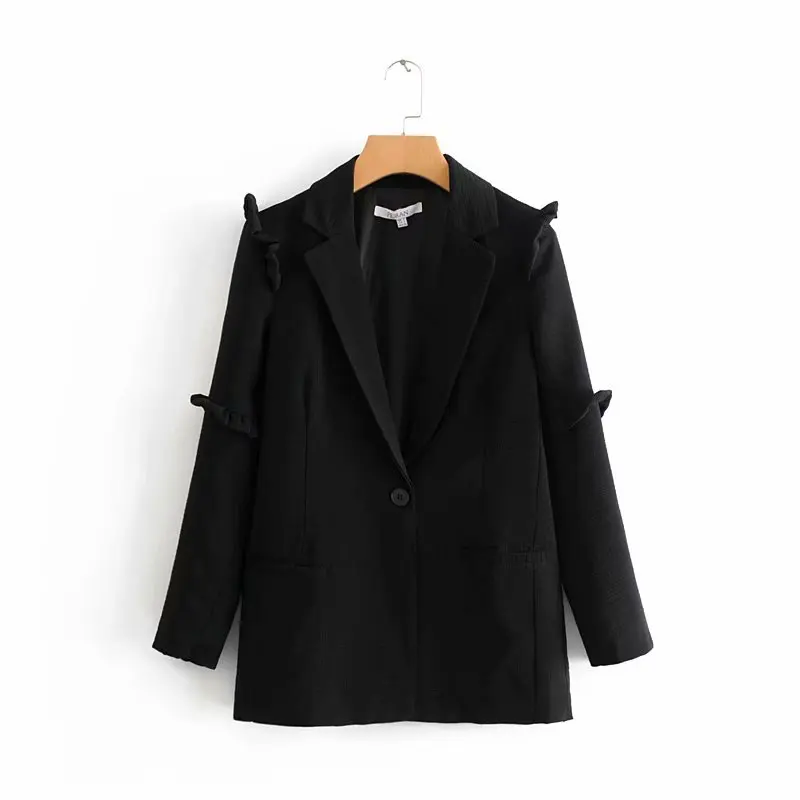 

Europe And America 2018 Autumn New Style Flounced Suit Mid-length One-Button Versatile Coat C7-0071