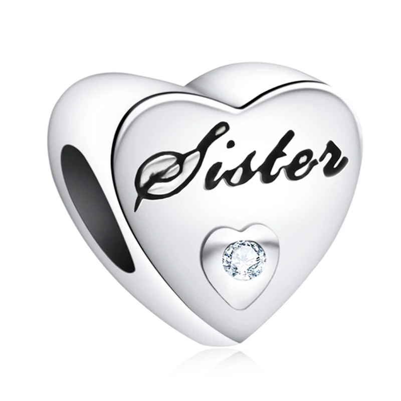 Nan Sister Grand Daughter Лучший Друг Микки Сердце Бусины Подходит Pandora браслет и браслет DIY для женщин Изготовление ювелирных изделий - Цвет: sister