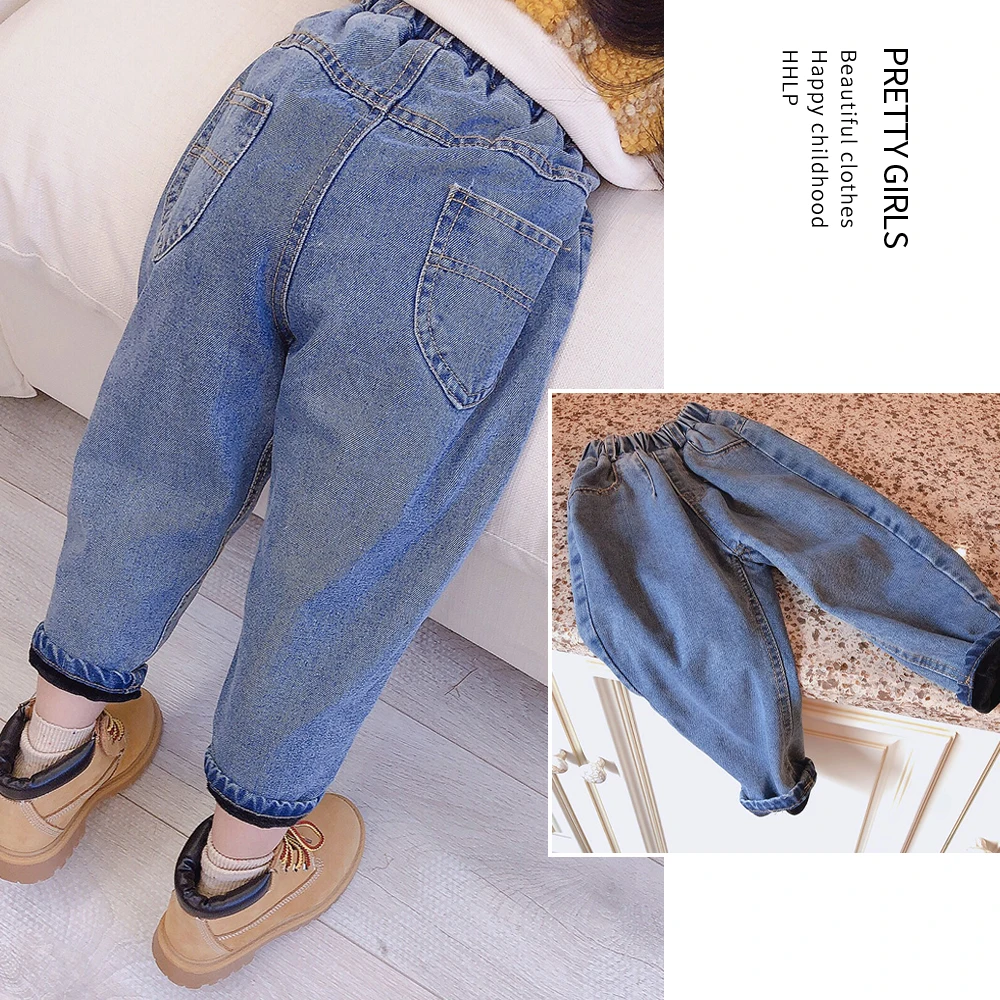 Джинсы для маленьких девочек 2, 3, 4, 5, 6 лет, осенне-зимние утепленные вельветовые джинсовые штаны для девочек, Новое поступление, штаны-шаровары с эластичной резинкой на талии