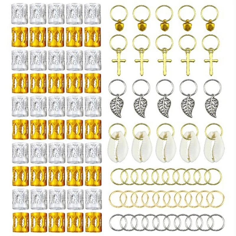 

80/90/100pcs Gold Hair Braid Dreadlocks Beads Hair Leaf Star Diy Hair Clip Hair Cuffs Dread Tube Charm Dreadlock Accessaries