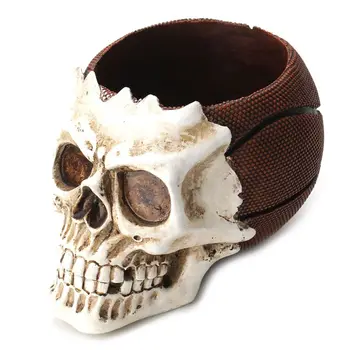 

Skull Head Ornament Skeleton Stationery Pen Holder Home Office Desktop Pencil Organizer Makeup Tools Storage Halloween Decor