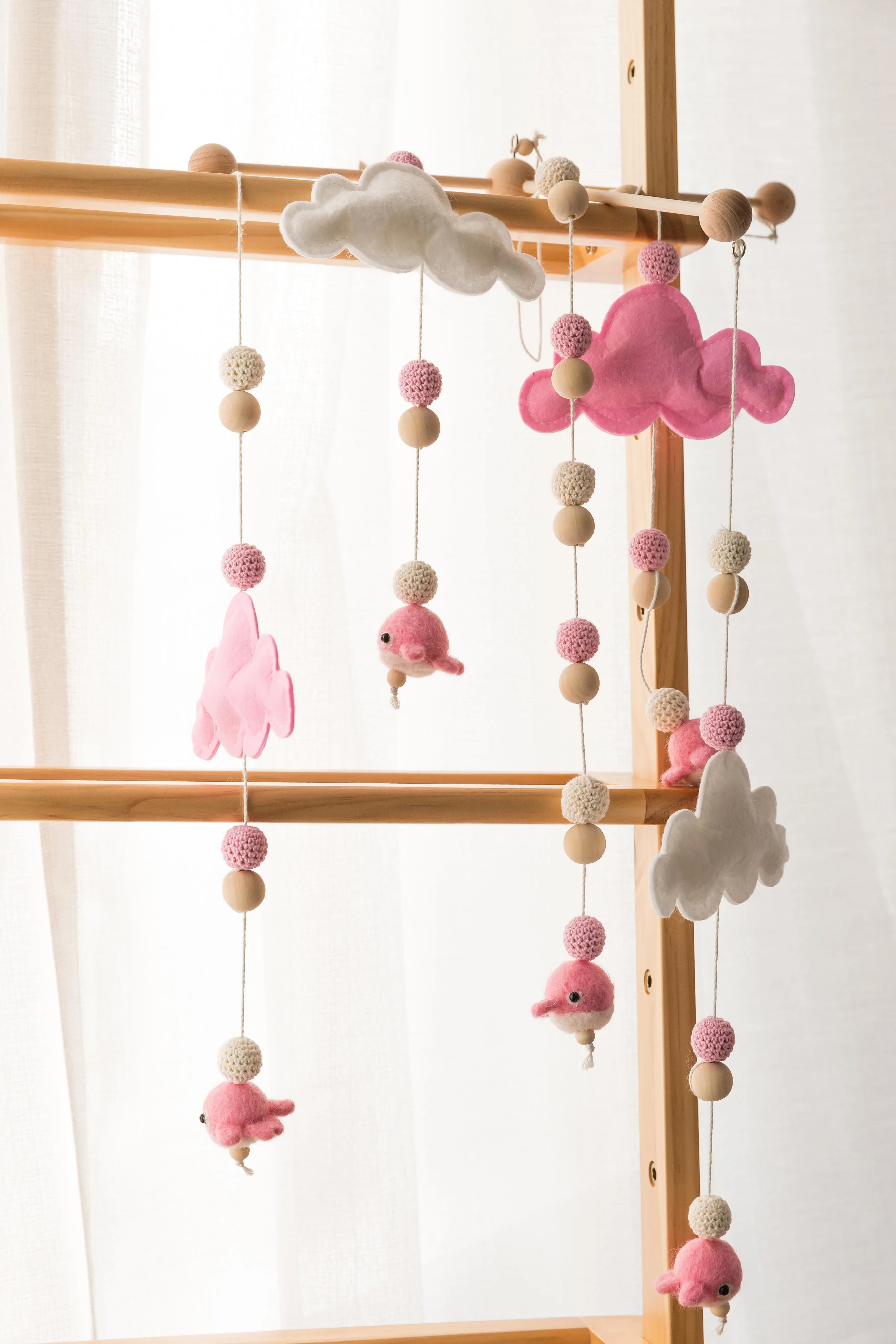 Let's Make 1pc Baby Mobile Wool Felt Balls Wooden Trojan Baby Shower Nursery Decor Hanging Pom Pom Garland Crib Hanging Bed Bell