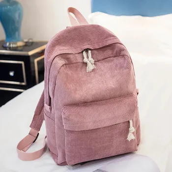 

Soft Fabric Backpack Female Corduroy Design School Backpack For Teenage Girls Striped Backpack Women Preppy Styl