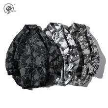 Little Rain Shirt Men Long Sleeve Retro Men Shirt Fashion Button Down Plaid Floral Printed Brand Clothing Casual Couple Shirts