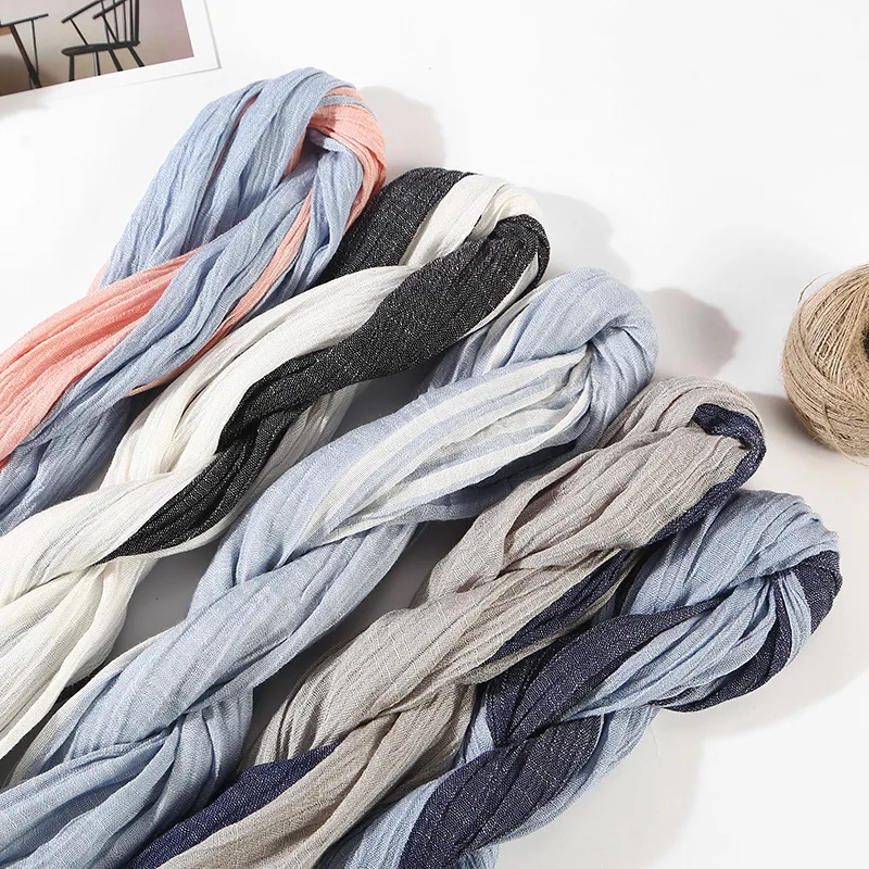 

Colorful Striped Cotton Linen Wrinkled Scarves Unisex Style Scarf Pleated Scarf Autumn Winter Long Scarves Soft Tassels