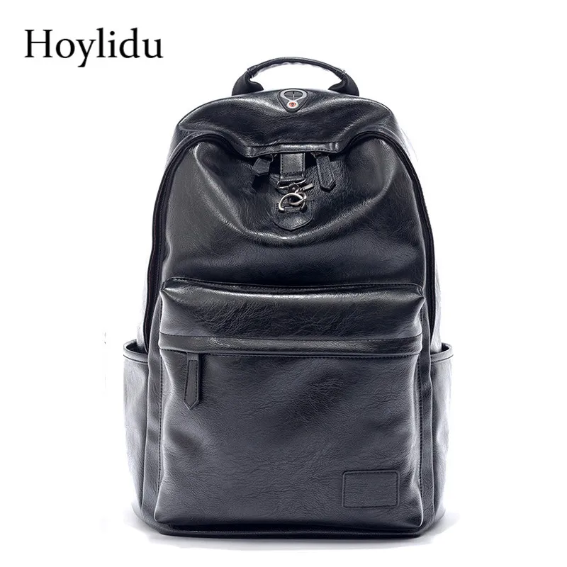 

Waterproof PU Leather Backpack Men School Bag For Teenager Casual Travel Bags Male Anti-theft Laptop Bacpacks with Earphone Hole
