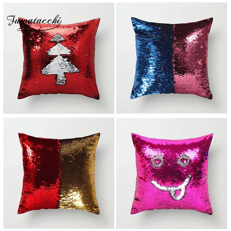 

Fuwatacchi Double Colors Pillow Cover Magic Mermaid Sequins Cushion Cover for Home Sofa Bed Chair Decor Pillowcases 2019