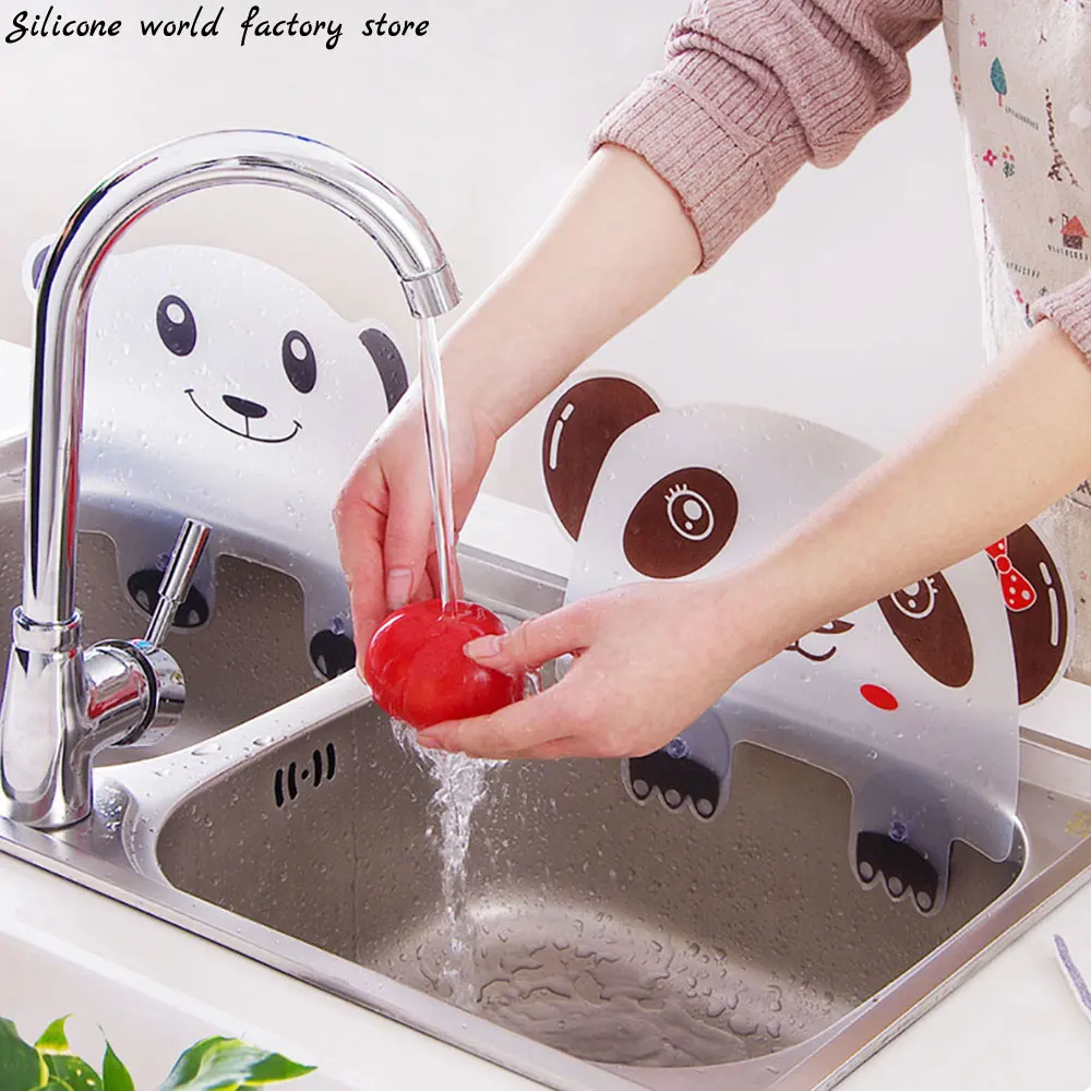 Silicone world Kitchen Sink Water Splash Guards with Sucker Waterproof Screen for Dish Fruit Vegetable Washing Anti-water Board